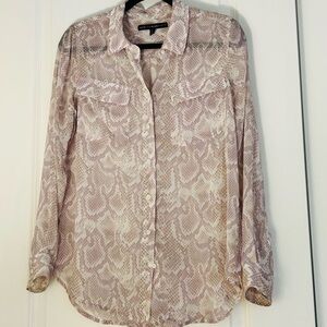 White House Black Market Lavender & White Snakeskin Pattern Sheer Blouse Size 8